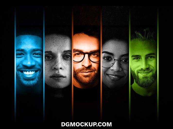 Modern Diverse Portraits in Vertical Color Panels Free PSD