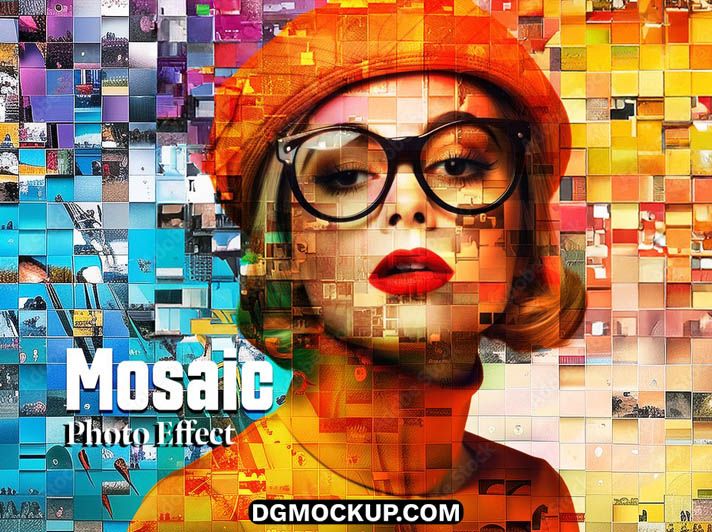 Mosaic Photo Effect Free PSD Mockup Download